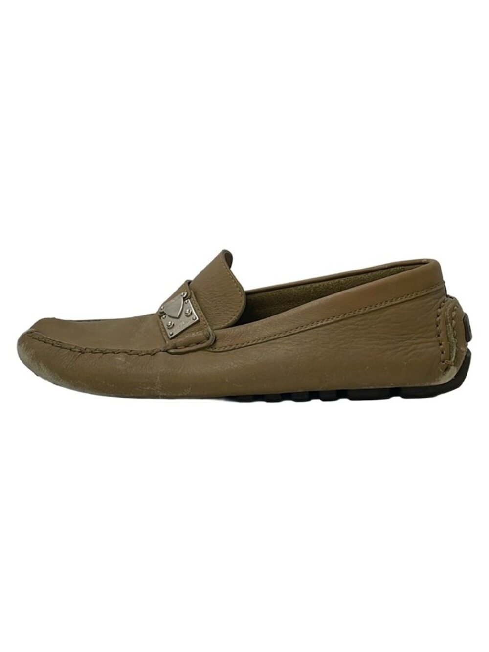 Louis Vuitton Driving Shoes Gray Beige Leather 7